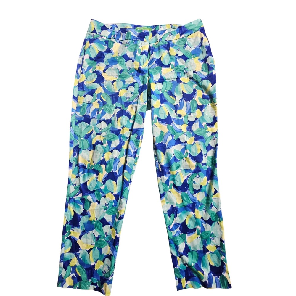 Pappagallo Floral Ankle Pants Straight Leg 10x28 Cotton Stretch Resort Coastal